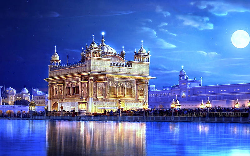 Golden temple, landmark, night, blue, building, architecture, HD wallpaper  | Peakpx