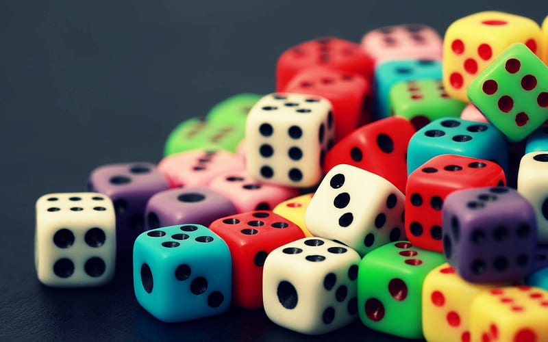colourful dice, numbers, cubes, dots, dice, HD wallpaper