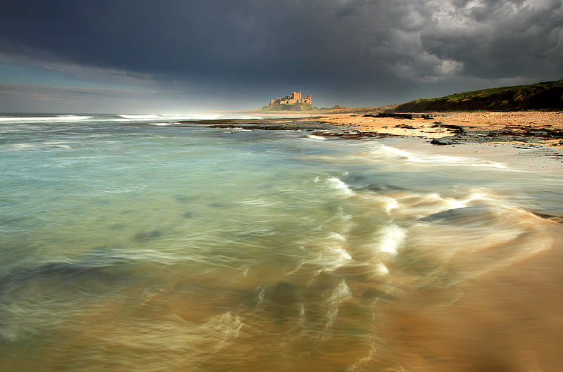A Northumberland Seascape, skyscape, water, seascape, waves, clouds, HD wallpaper