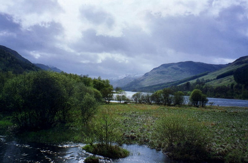 Loch Voil, water, loch, mountains, scotland, trees, HD wallpaper