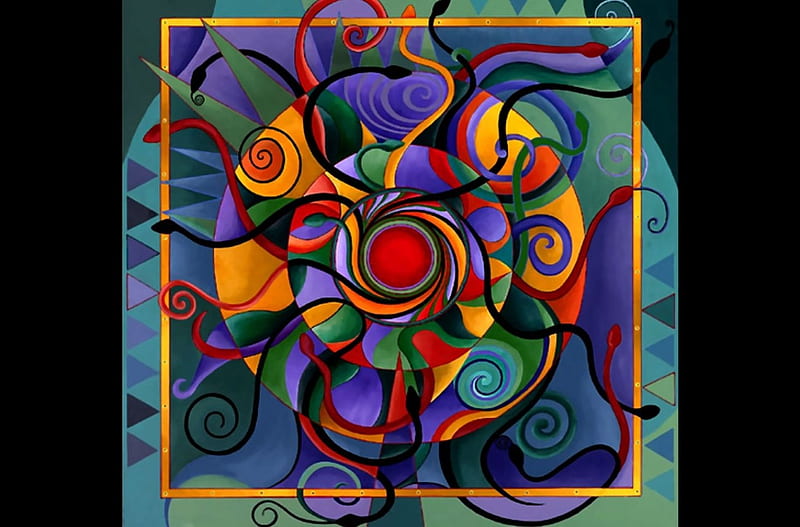 Serpentine Fire Mandala, mandala, art, painting, wide screen, abstract, artwork, HD wallpaper