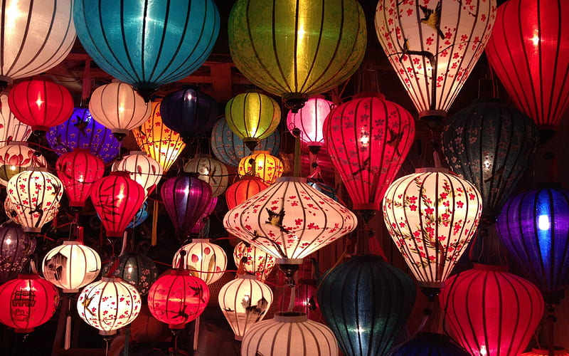 chinese lanterns, colorful lanterns, light concepts, chinese ornaments, lanterns, HD wallpaper