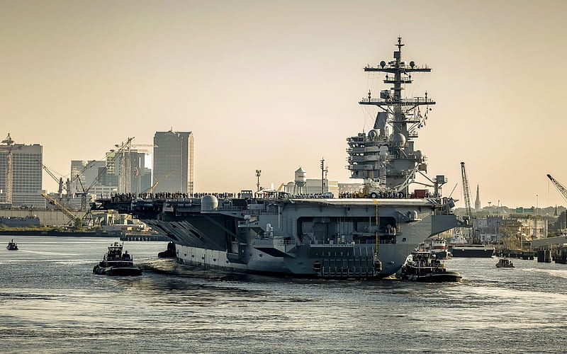 aircraft carrier, USS George Bush, CVN 77, US Navy, USA, HD wallpaper