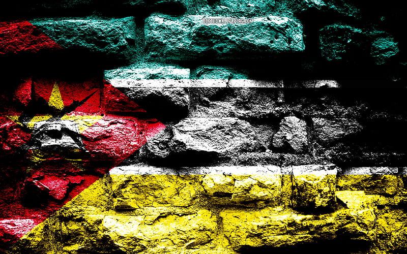 Mozambique flag, grunge brick texture, Flag of Mozambique, flag on brick wall, Mozambique, flags of Africa countries, HD wallpaper