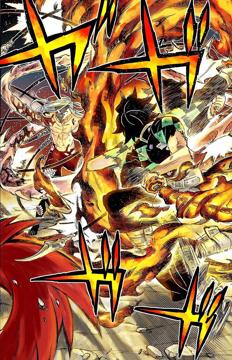 Tanjiro vs Muzan, anime, demon slayer, kimetsu no yaiba, manga, manga color, HD phone wallpaper