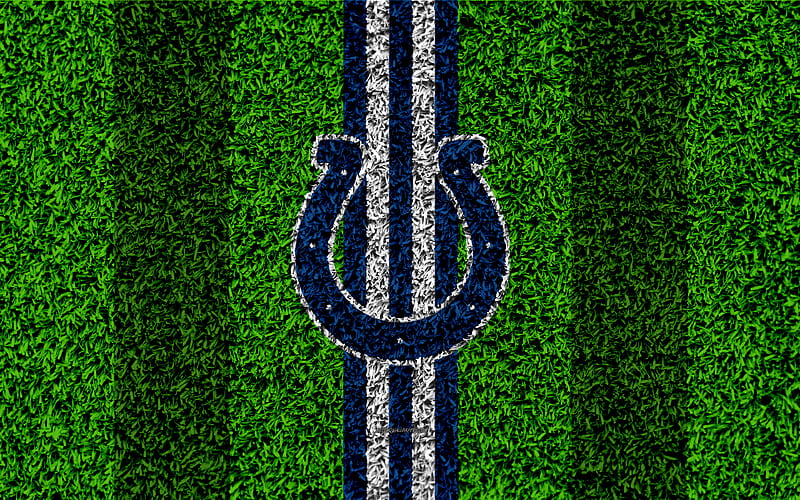 Indianapolis Colts, logo grass texture, emblem, football lawn, blue-white lines, National Football League, NFL, Indianapolis, Indiana, USA, American football, HD wallpaper