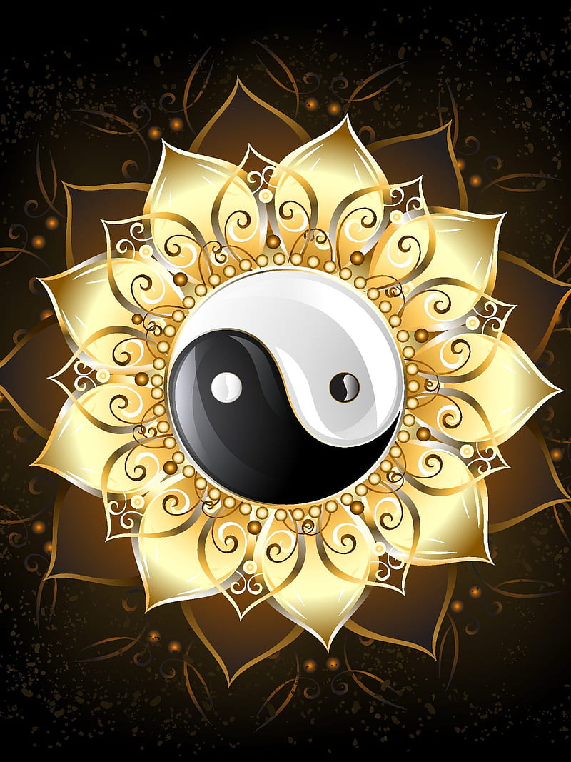 Yin Yang Abstract, gold, logo, meditation, spiritual, symbol, yin yang, HD phone wallpaper