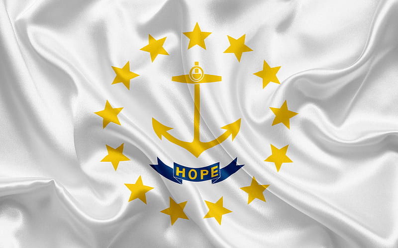 Rhode Island State Flag, flags of States, flag State of Rhode Island, USA, state Rhode Island, White silk flag, Rhode Island coat of arms, HD wallpaper
