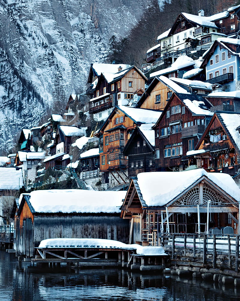 village, buildings, snow, nature, winter, HD phone wallpaper