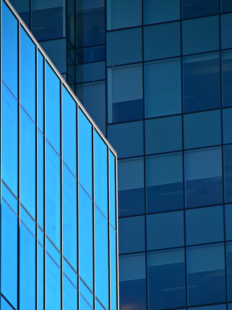 buildings, facades, glass, blue, HD phone wallpaper