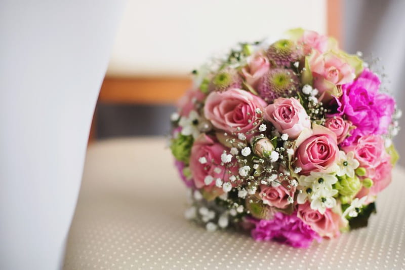 Wedding Bouquet, bride, pink buds, wedding day, bouquet, HD wallpaper