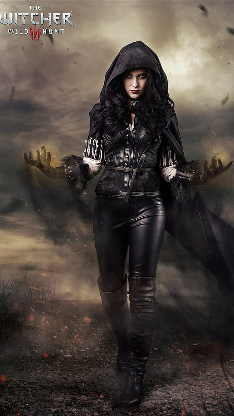 The witcher, black, girl, leather pants, pretty, scary, series, wild hunt, witch, HD phone wallpaper