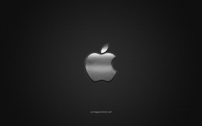 Apple logo, silver shiny logo, Apple metal emblem, for Apple smartphones, silver carbon fiber texture, Apple, brands, creative art, HD wallpaper