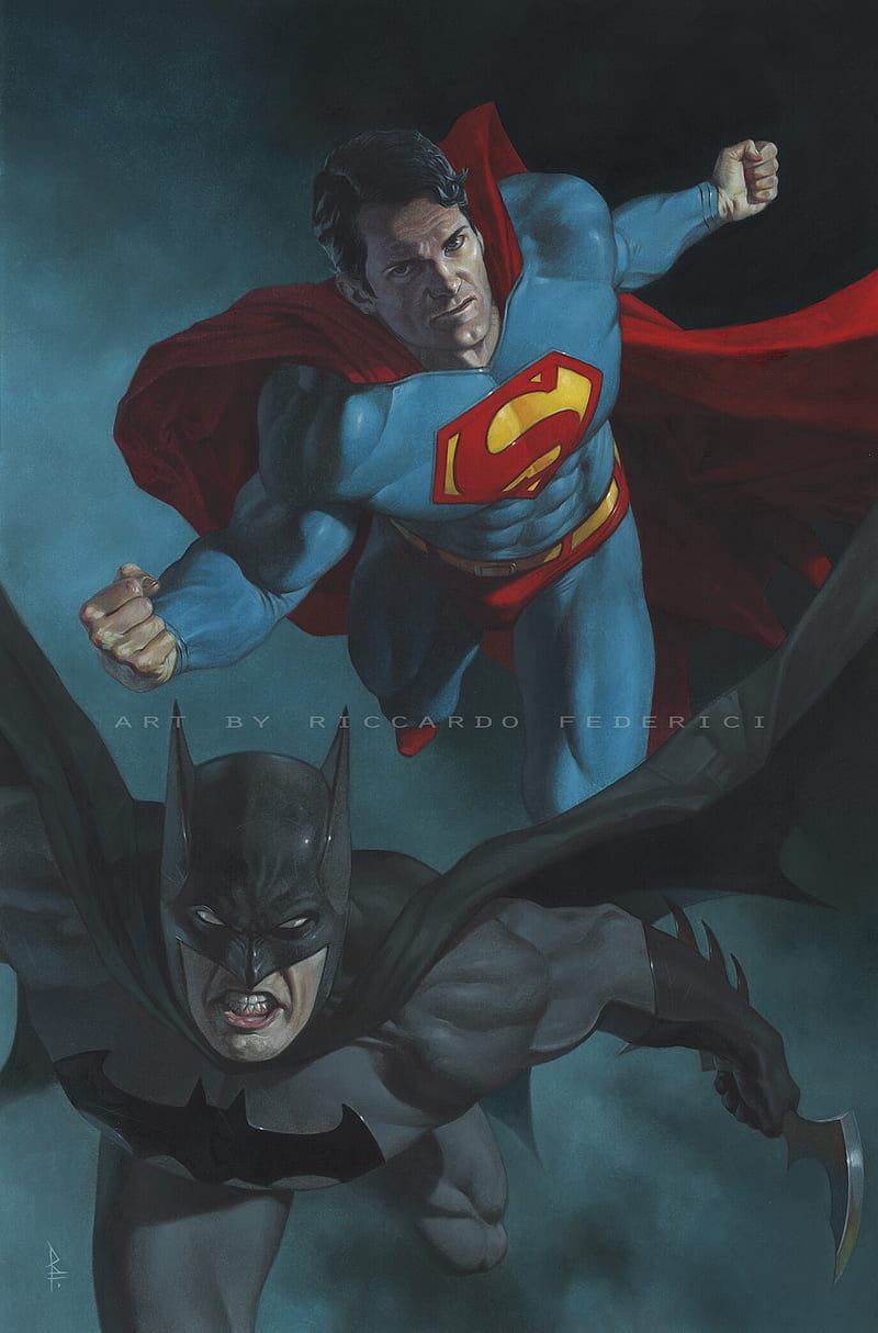 Ricardo Federici, artwork, Superman, Batman, DC comic superhero, HD mobile wallpaper |