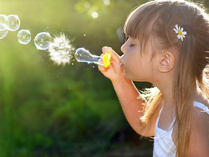 Sweet Bubble Blower, bubbles, blowing, child, girl, HD wallpaper