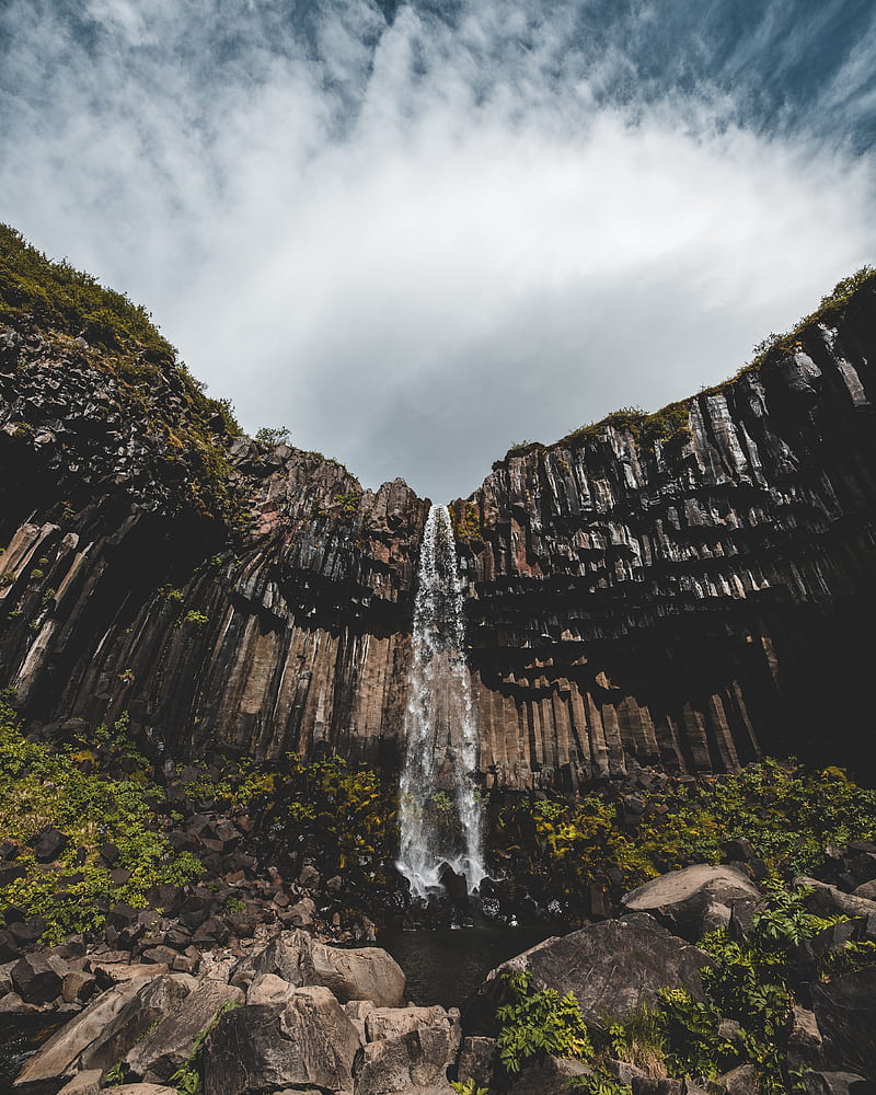 waterfall, cliff, stone, water, landscape, HD phone wallpaper