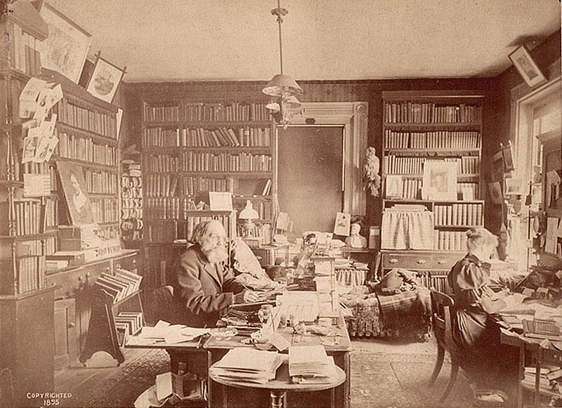 Vintage office, man, books, woman, business, HD wallpaper