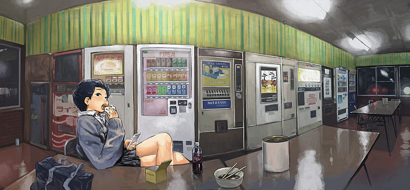 Anime, Original, Vending Machine, HD wallpaper