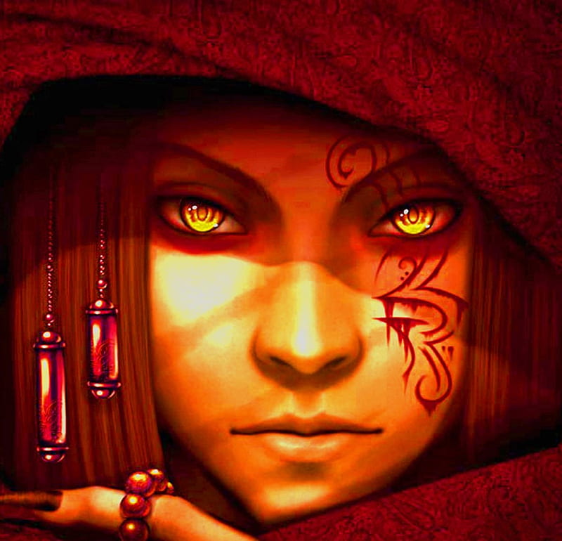 The Seventh Lord, red, fantasy, magic, tattoo, HD wallpaper