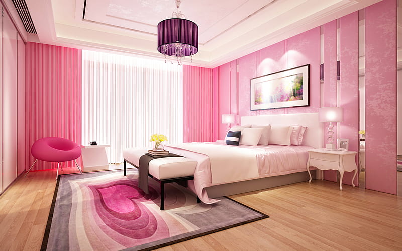 bedroom, stylish modern interior design, Bedroom Design in pink, modern interior, bedroom ideas in pink, HD wallpaper