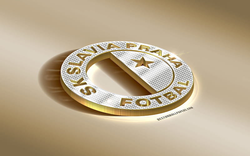 SK Slavia Praha, Czech Football Club, Golden Silver logo, Prague, Czech Republic, Czech First League, 3d golden emblem, creative 3d art, football, HD wallpaper