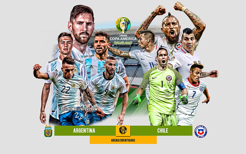 Argentina vs Chile, 2019 Copa America, promo, football match, team leaders, Brazil 2019, match for 3rd place, Arena Corinthians, Argentina, Chile, HD wallpaper