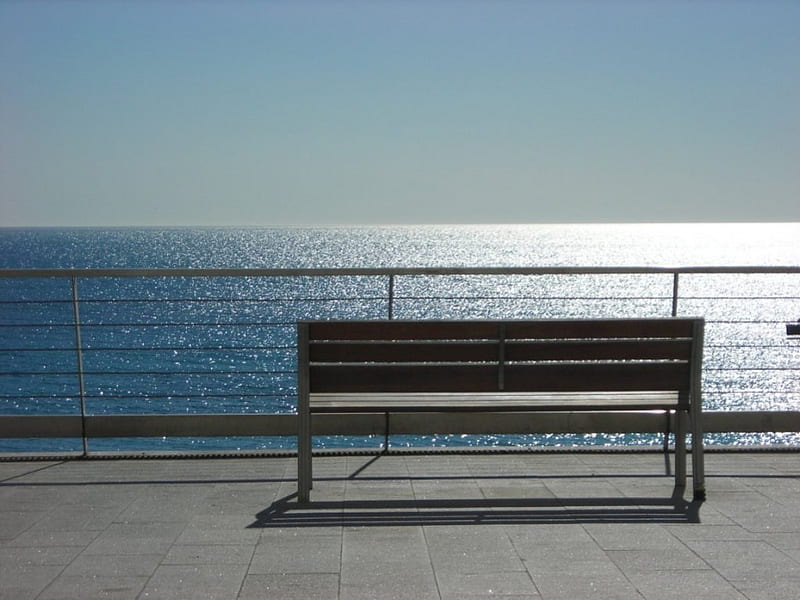 Magnificent Views from a Bench, beach, alicante, sun, bench, nature, sky, sea, spain, HD wallpaper