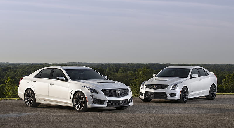 2017 Cadillac CTS-V Sedan with Carbon Black Package (Color: Crystal White Tricoat) and ATS-V Sedan Carbon Black, HD wallpaper