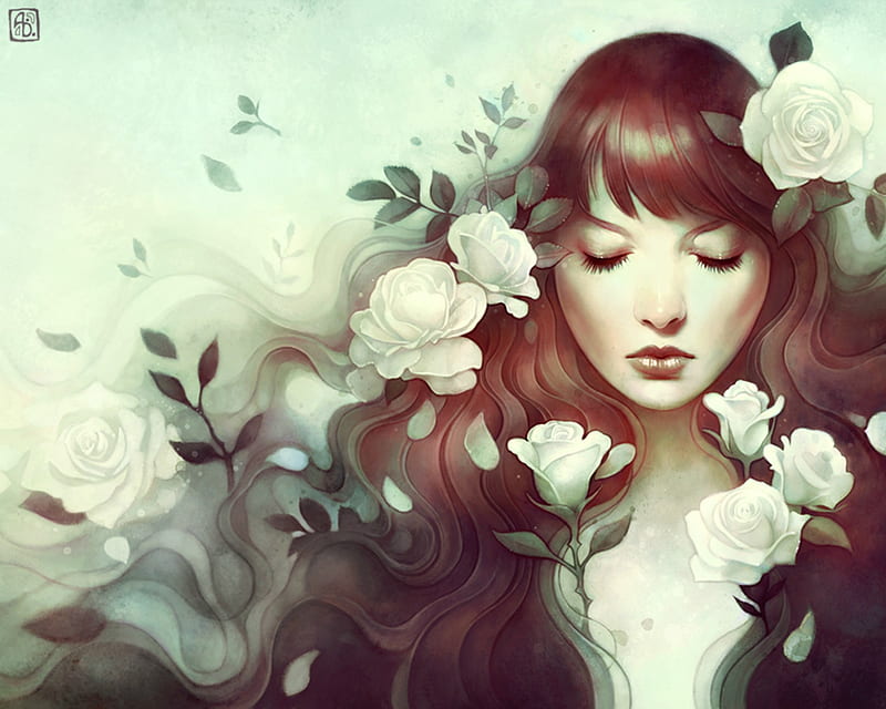 The Candor Of The Rose Art Luminos Rose Redhead Woman Trandafir Girl HD Wallpaper Peakpx