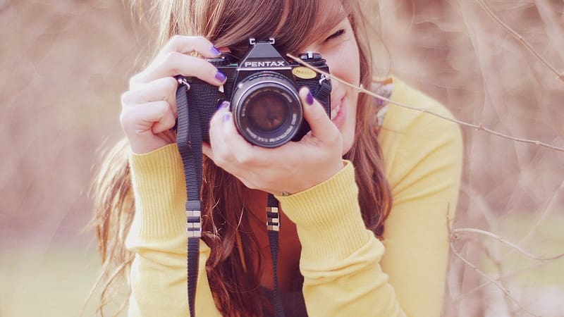 Hipster graphy, Women, Camera, graphy, Brunette, Pentax / and Mobile Background, HD wallpaper
