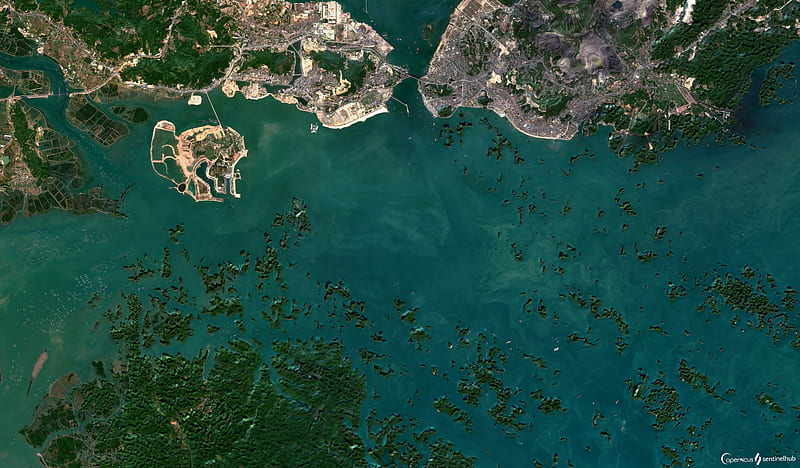 island, aerial view, sea, city, HD wallpaper