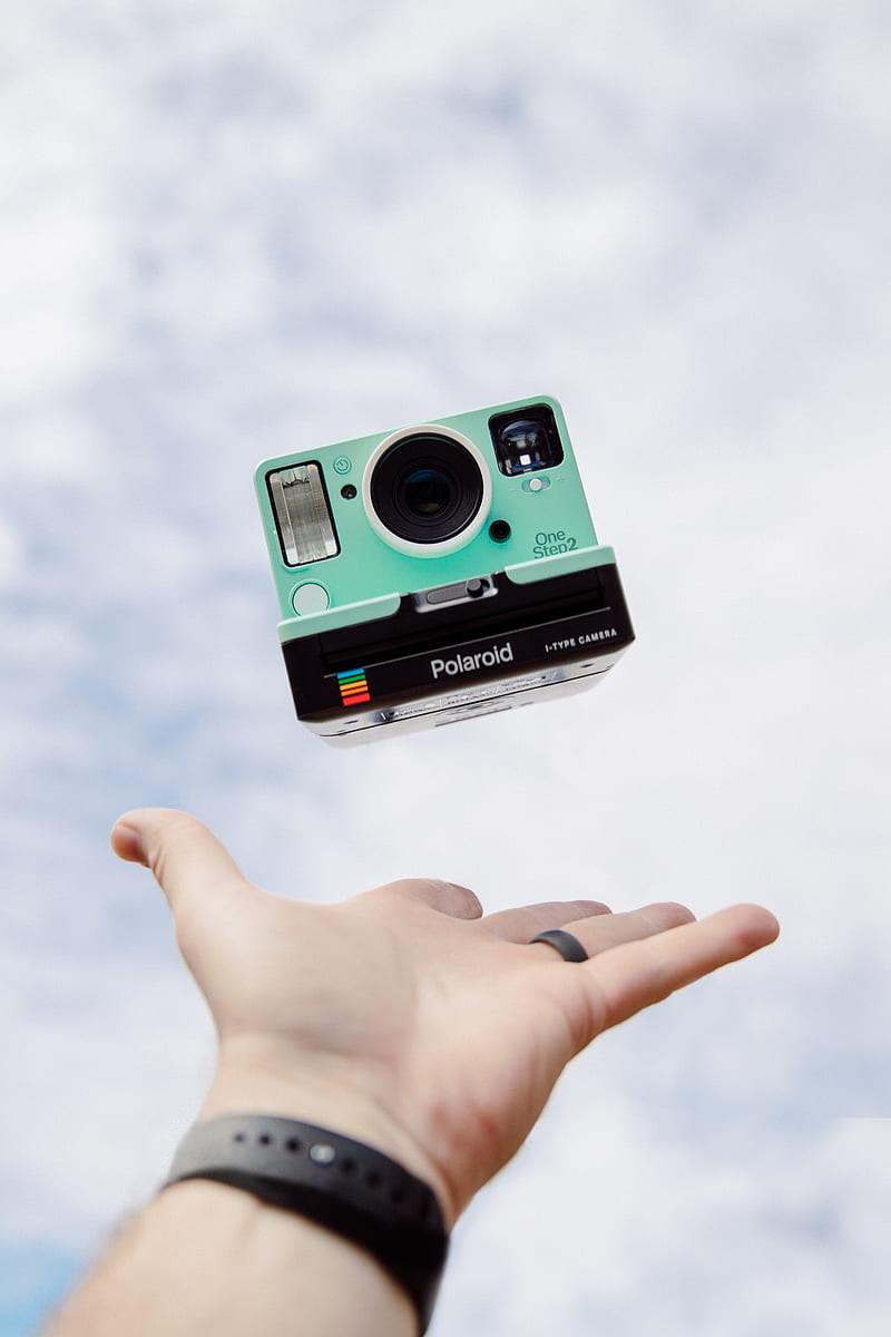 polaroid, camera, hand, sky, HD phone wallpaper