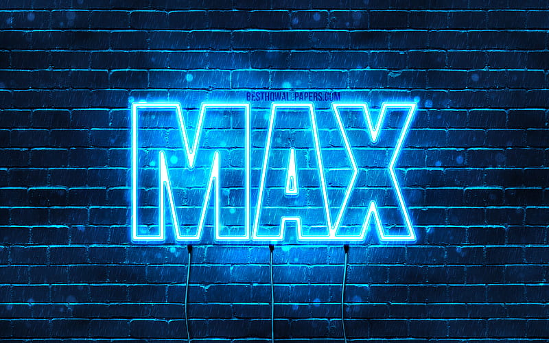 Max with names, horizontal text, Max name, blue neon lights, with Max name, HD wallpaper