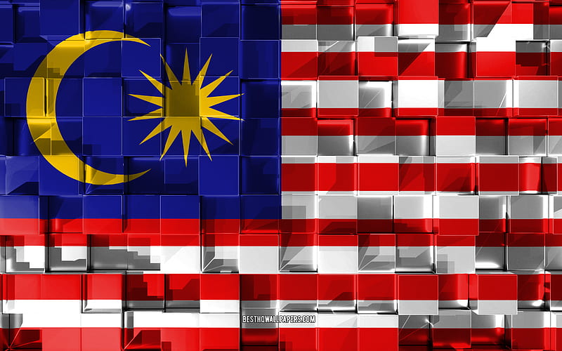 Flag of Malaysia, 3d flag, 3d cubes texture, Flags of Asian countries, 3d art, Malaysia, Asia, 3d texture, Malaysia flag, HD wallpaper