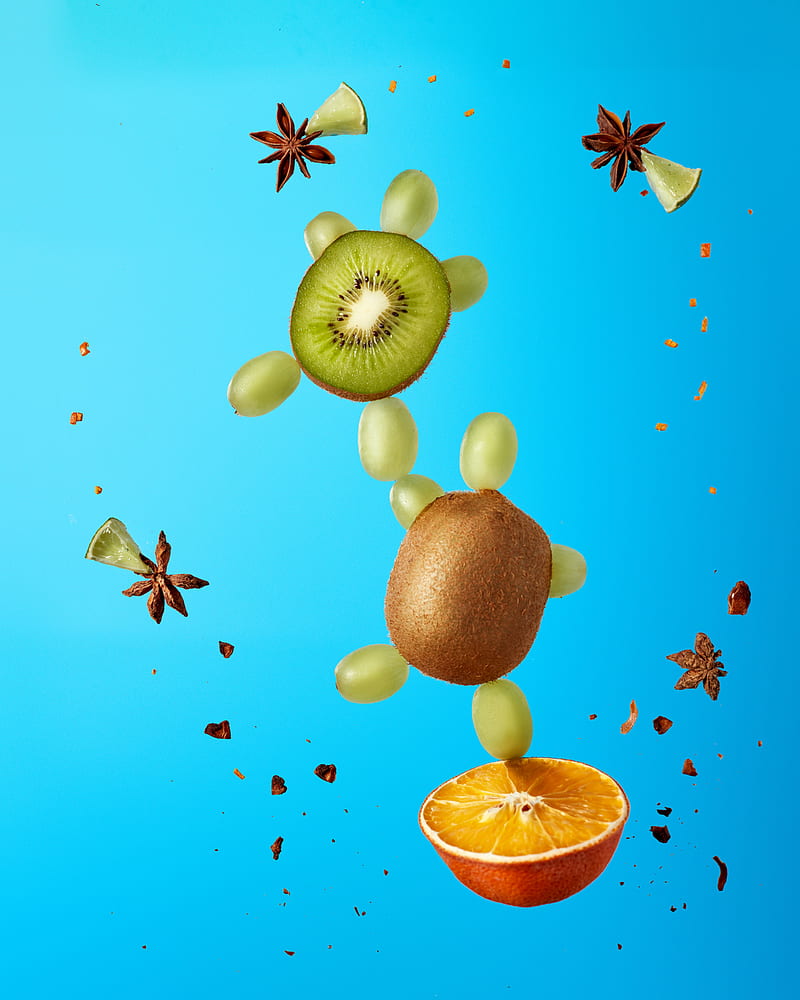 kiwi, grapes, orange, anise, fruit, HD phone wallpaper