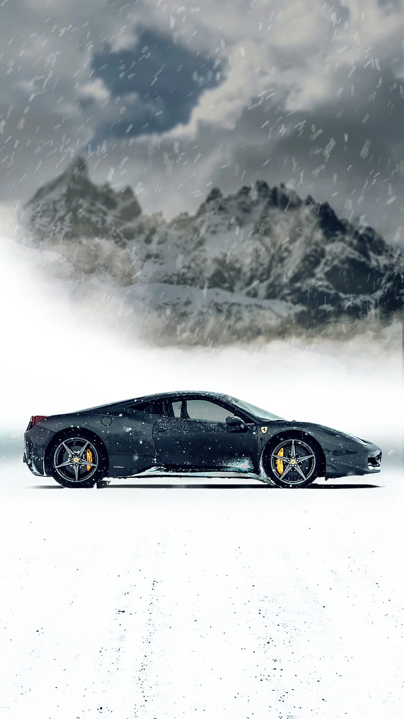 storm, black, car, fast, mountain, snow, vehicle, winter, HD phone wallpaper