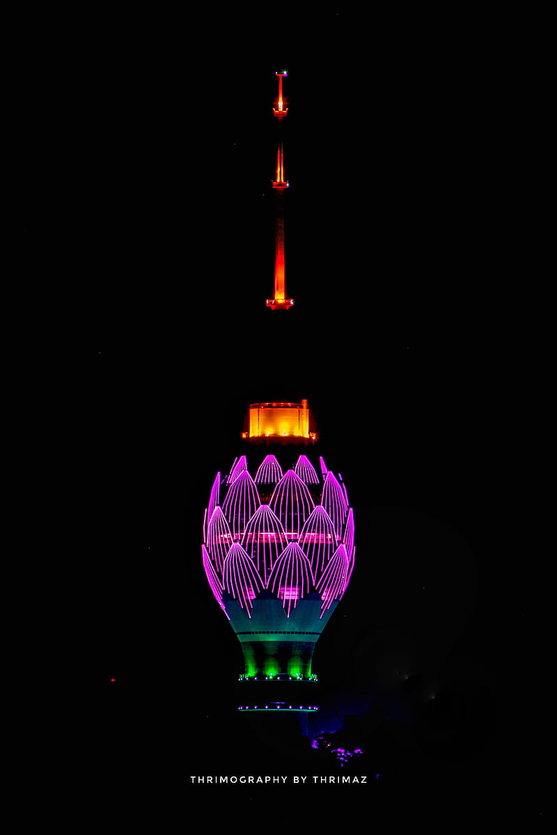 Lotus Tower Srilanka, ceylon, dark, lk, neon, night light, HD phone wallpaper