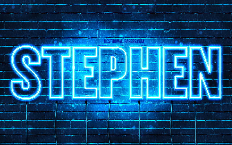 Stephen with names, horizontal text, Stephen name, blue neon lights, with Stephen name, HD wallpaper