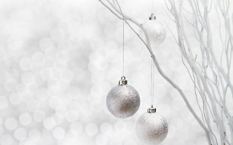 ₪ Happy Christmas ₪, balls, christmas, snow, silver, winter, HD wallpaper