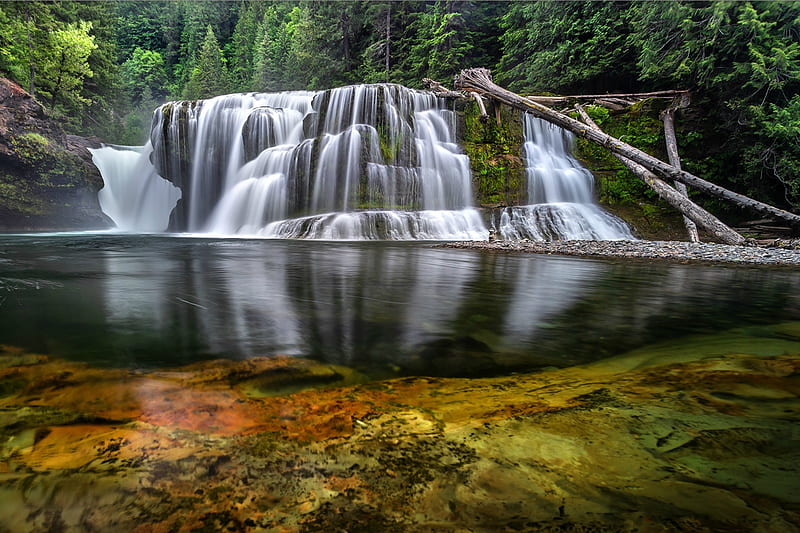 Lower Lewis Falls, Washington, waterfall, nature, reflection, usa, HD ...