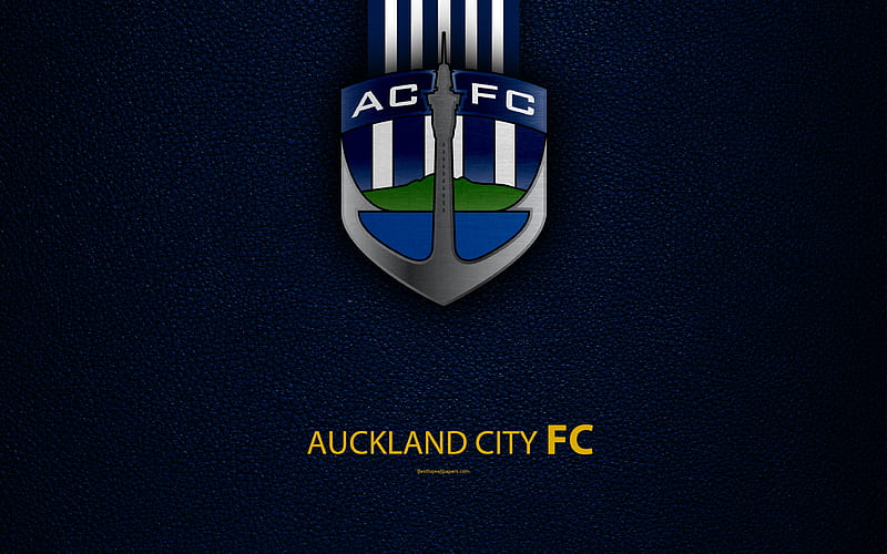 Auckland City FC New Zealand Football Club, logo, emblem, ISPS Handa Premiership, leather texture, Auckland, New Zealand, NZFC, OFC, Oceania, HD wallpaper