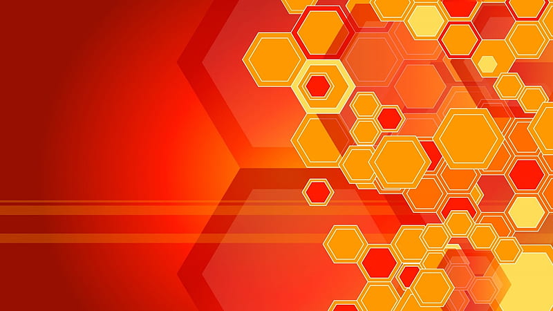 Red Yellow Orange Pattern Digital Art Geometry Hexagon Orange, HD wallpaper