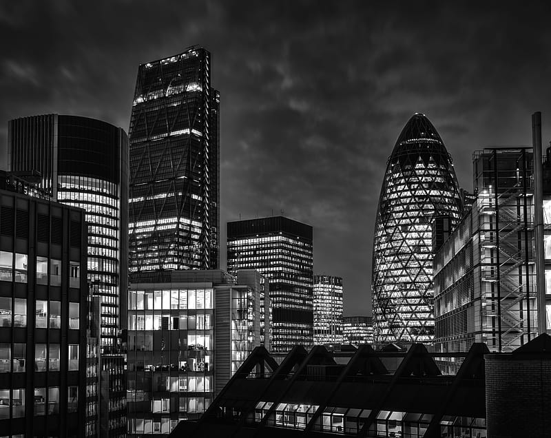London Skyline At Night Black And White