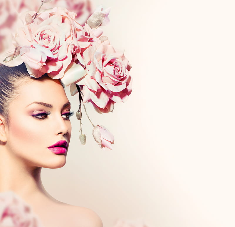 Beauty, model, rose, woman, lips, anna subbotina, girl, face, pink, HD wallpaper