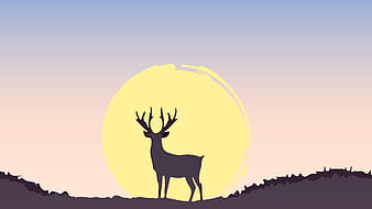 Deer Sunset Minimalist HD 4K Wallpaper #8.1373