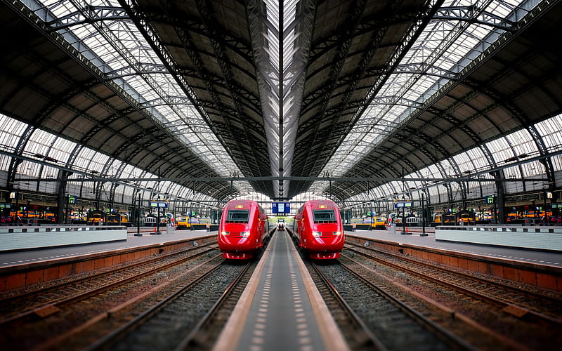 Amsterdam Centraal station, railway station, Amsterdam, modern trains, electric trains, North Holland, Netherlands, HD wallpaper