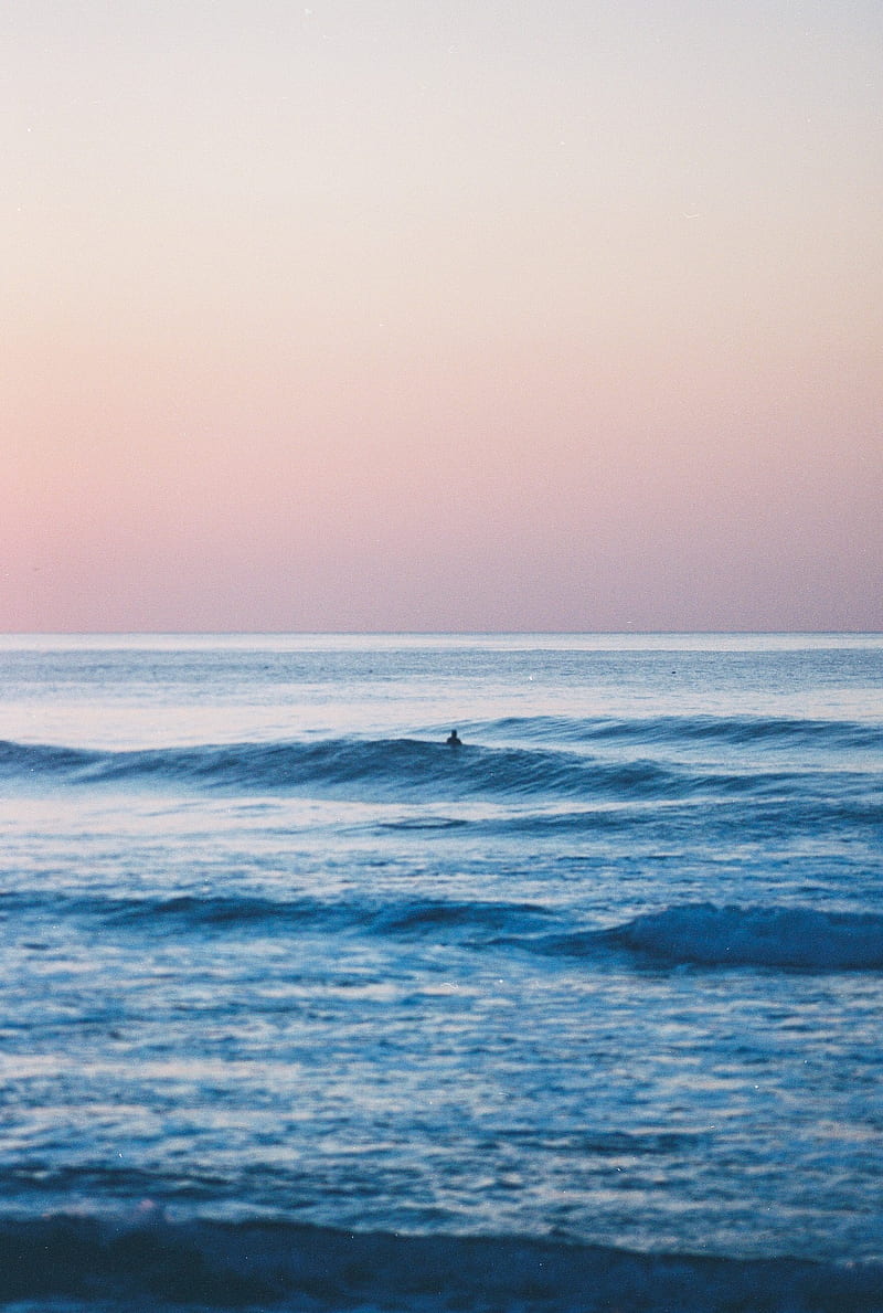 sea, horizon, man, waves, sky, HD phone wallpaper