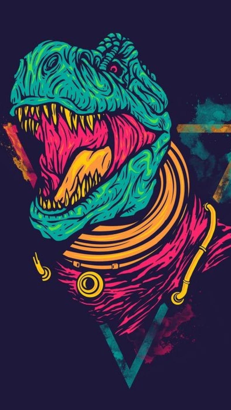 T rex, comic, dibujo, dinosaurio, verde, HD phone wallpaper