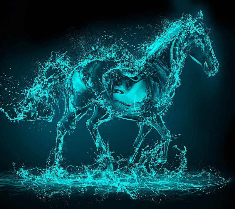 Horse, blue, water, HD wallpaper