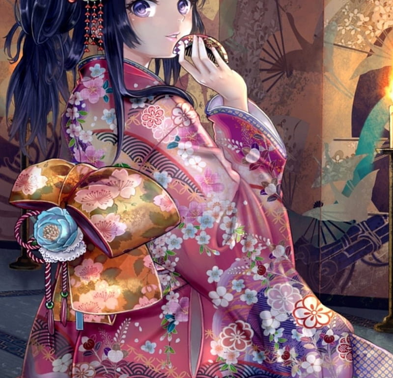 Japanese Lady, candle, pretty, art, female, japan, lovely, japanese,  bonito, HD wallpaper | Peakpx